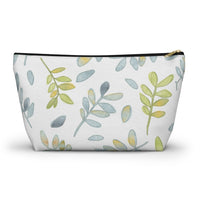 Watercolor Tossed Leaves Accessory Pouch w T-bottom in Aqua